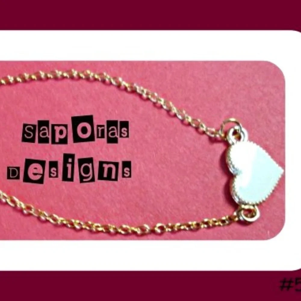 Gold Tone Bracelet With White Heart Design For Teens/Girls